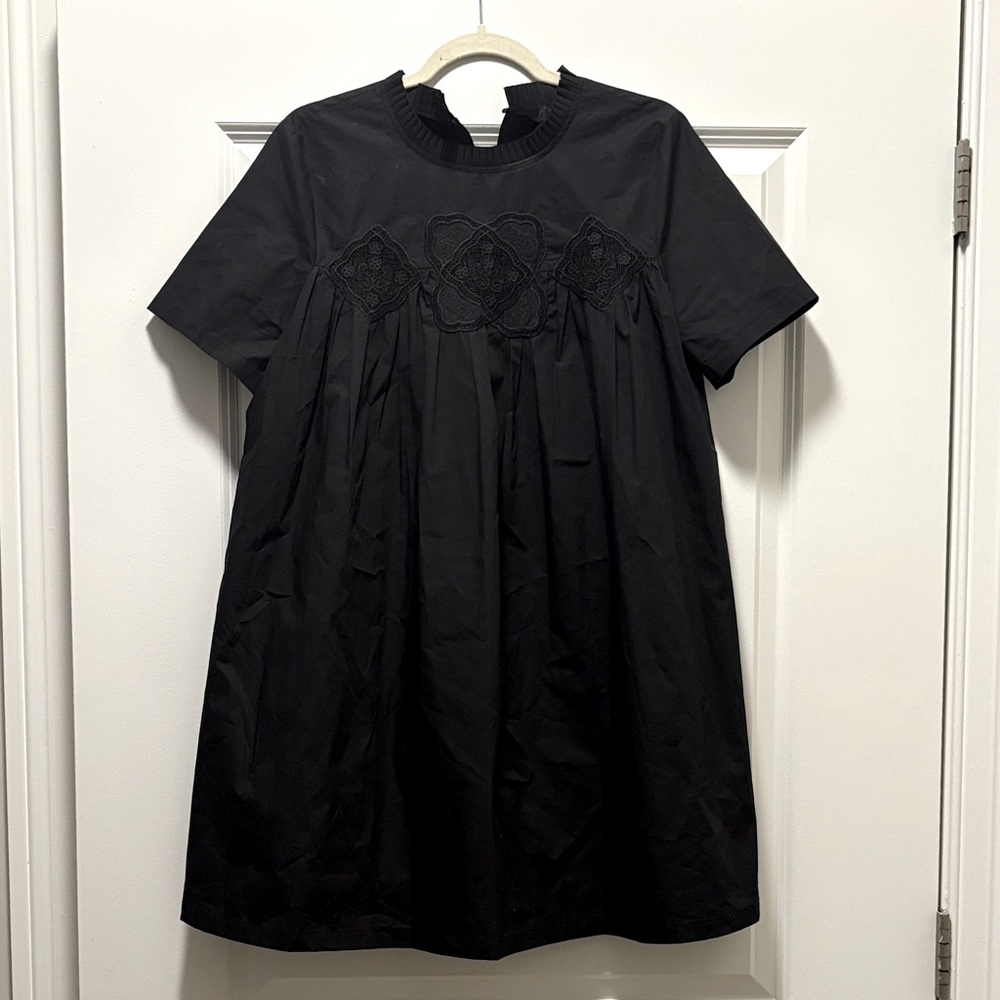 Zara Black Short Sleeve Dress with Embroidered Detail